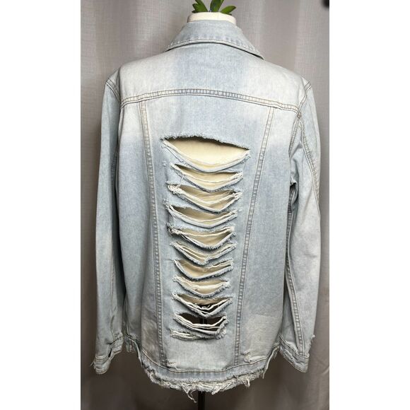 Mono B | oversized light wash denim jacket w/ distressed back NWOT R$64 Small - Picture 1 of 7
